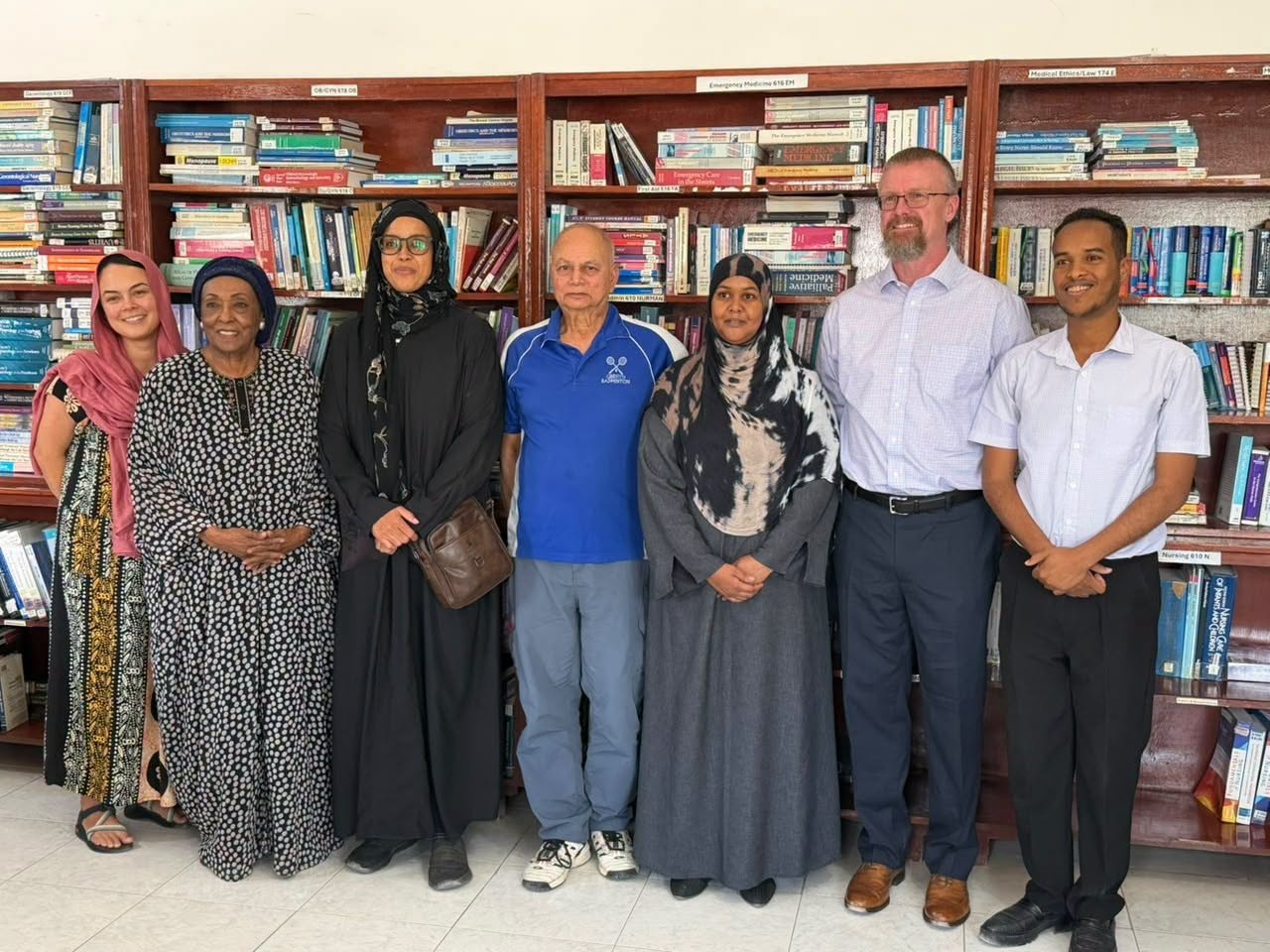 The training team with Edna Adan in the university library